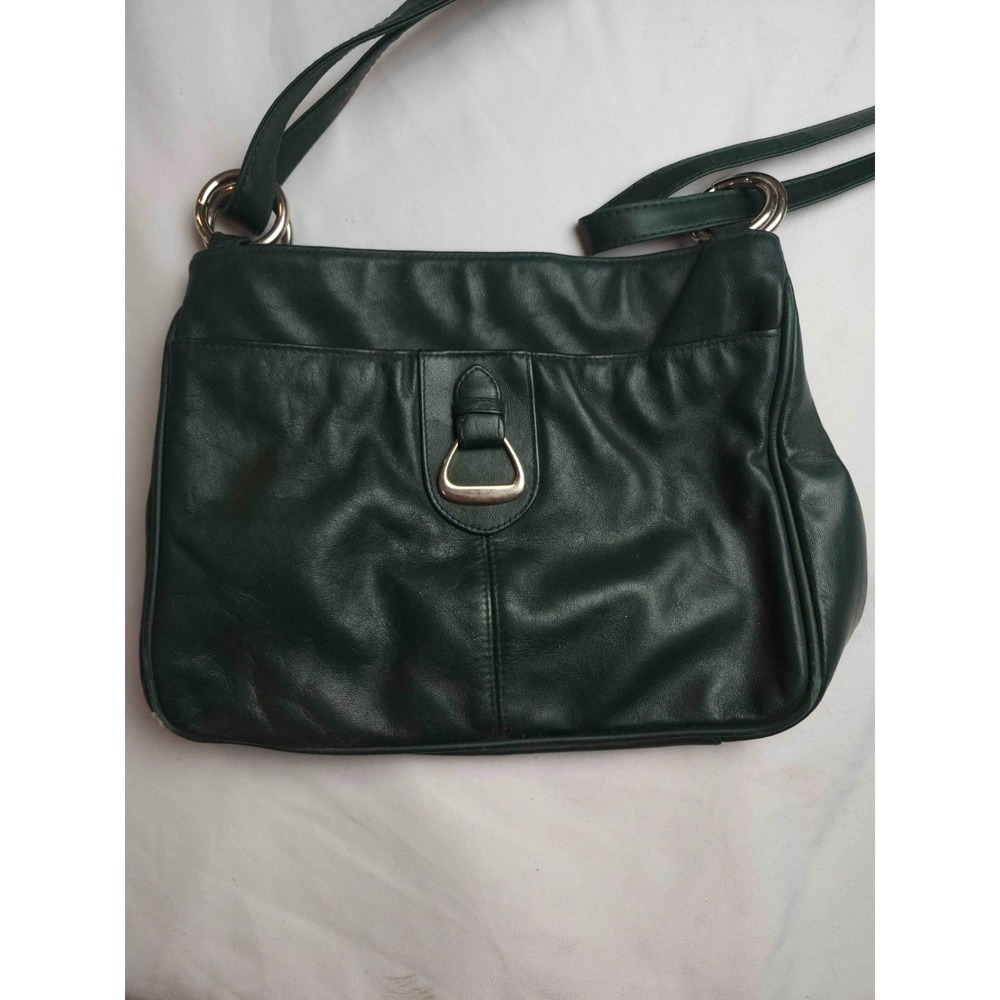 Worthington Shoulder Bag‎ Womens Medium Dark Green Leather Equine Classic Prep